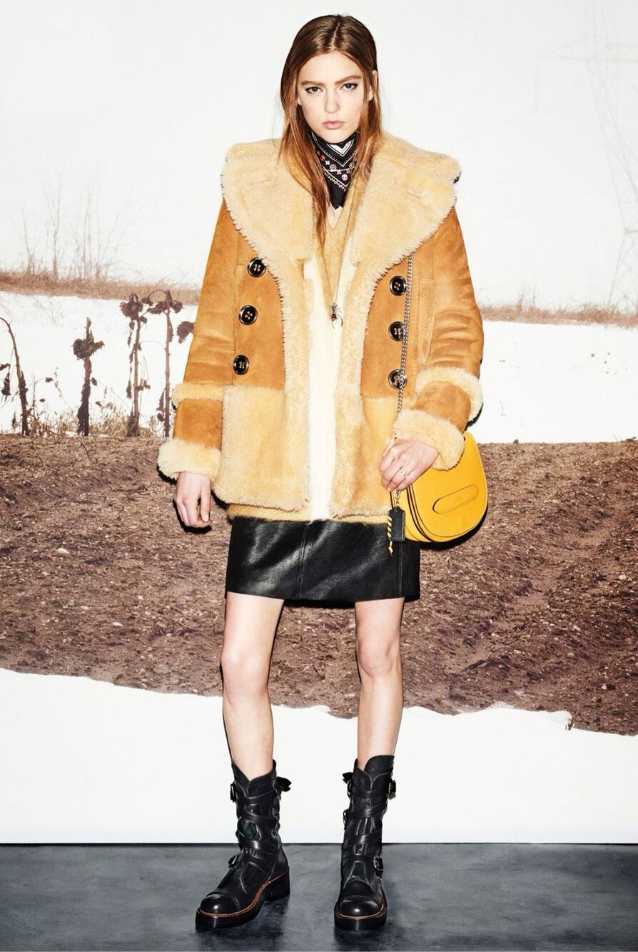 Coach Sheepskin Fur Coat in honey double-breasted plush shearling trim size M - Picture 7 of 13